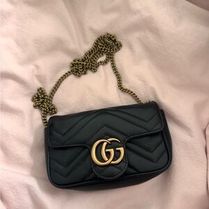 Gucci Black Quilted Mini Crossbody Bag with Gold Chain